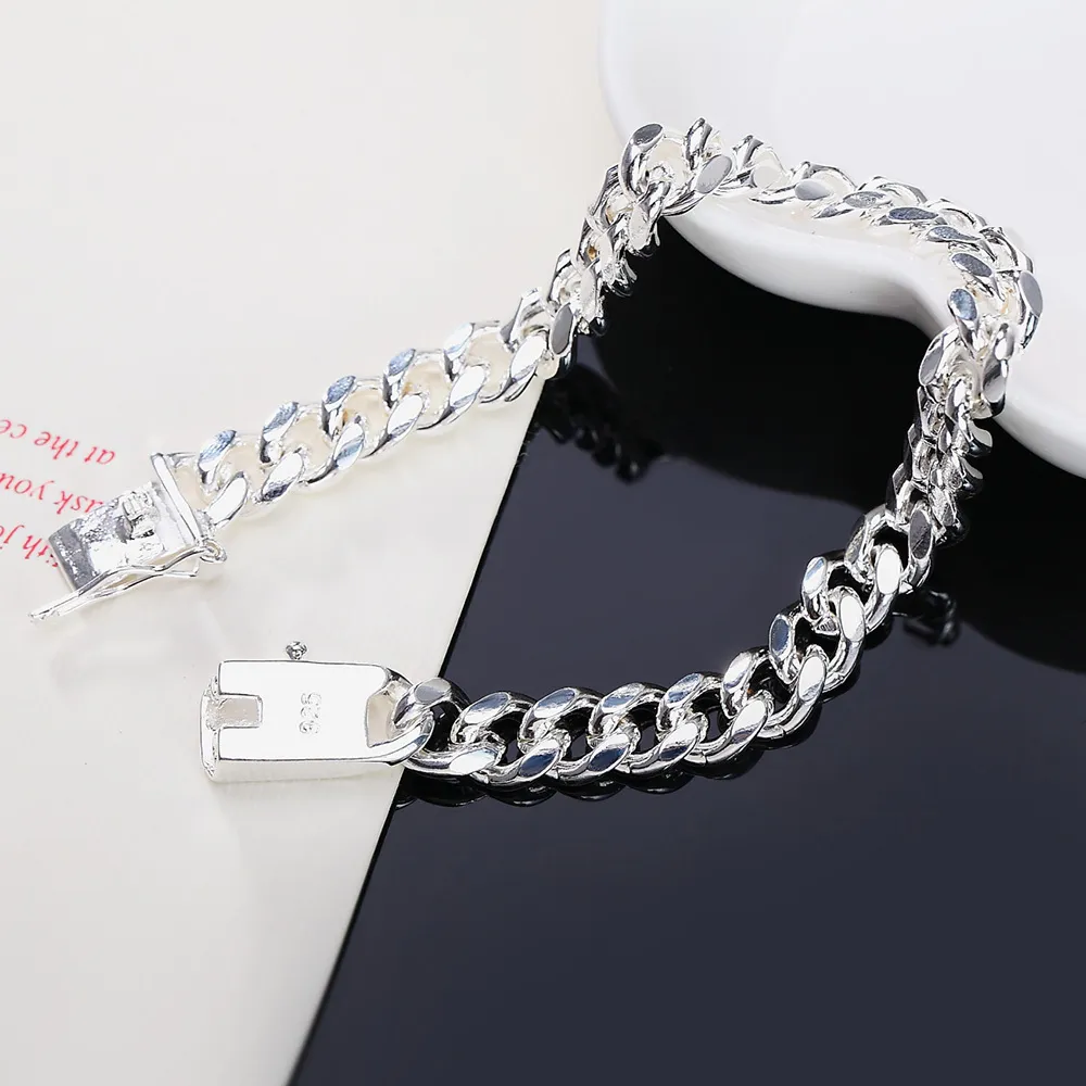 haut de gamme wo fine N925 argent sterling couleur bracelet mode bijoux cadeau hommes 10 MM