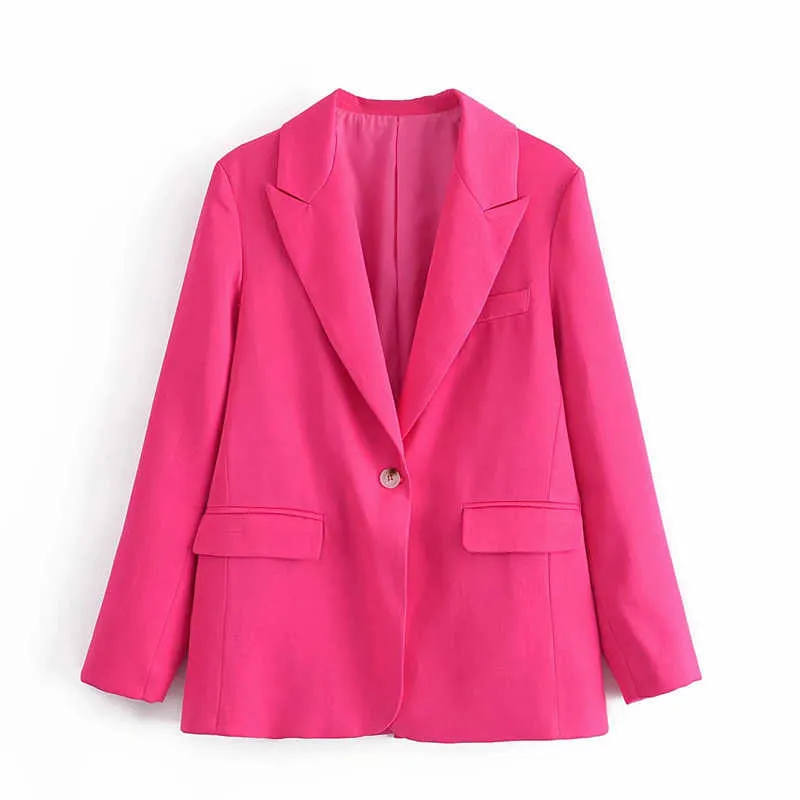 TRAF Za Blazer da donna Fashion Office Giacche da donna Cappotto Donna Rosa rossa Manica lunga Allentato Singolo bottone Ragazze Chic 210930