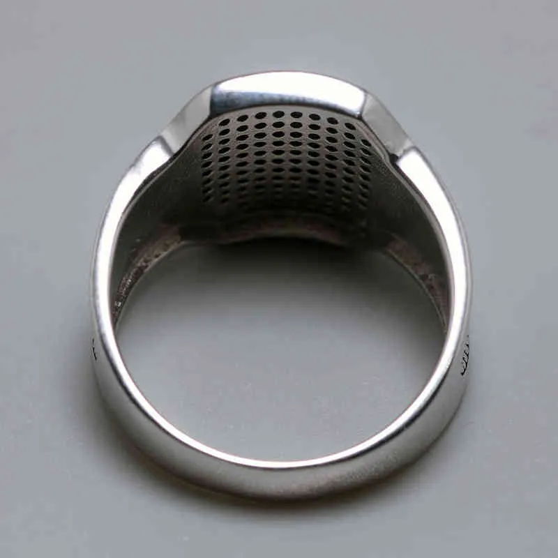 Solid 925 zilveren ringen cool retro vintage Turkse ring bruiloft sieraden voor mannen zwarte zirkoon steen gebogen ontwerp comfortabele Past op 211217