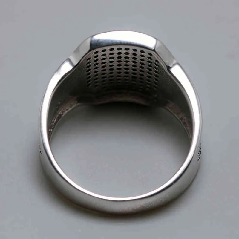 Solide 925 Bagues En Argent Cool Rétro Vintage Bague Turque Bijoux De Mariage Pour Hommes Noir Zircon Pierre Conception Incurvée Confortable Convient 211217