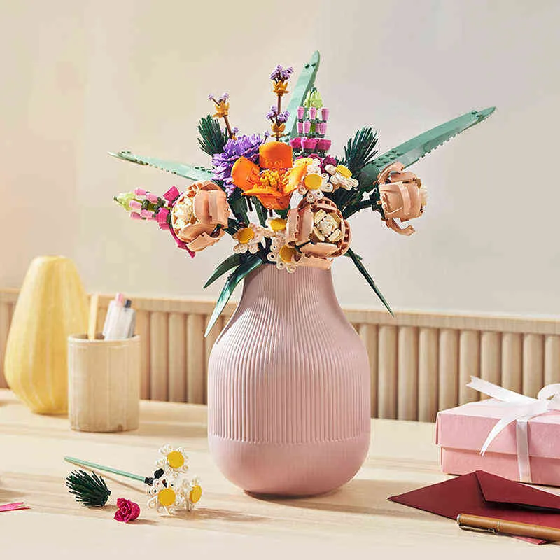 발렌타인 데이 부케 빌딩 블록 모델 소녀 선물 로맨틱 한 꽃 공장 홈 분재 장식 DIY 조립 장난감 벽돌 H1120