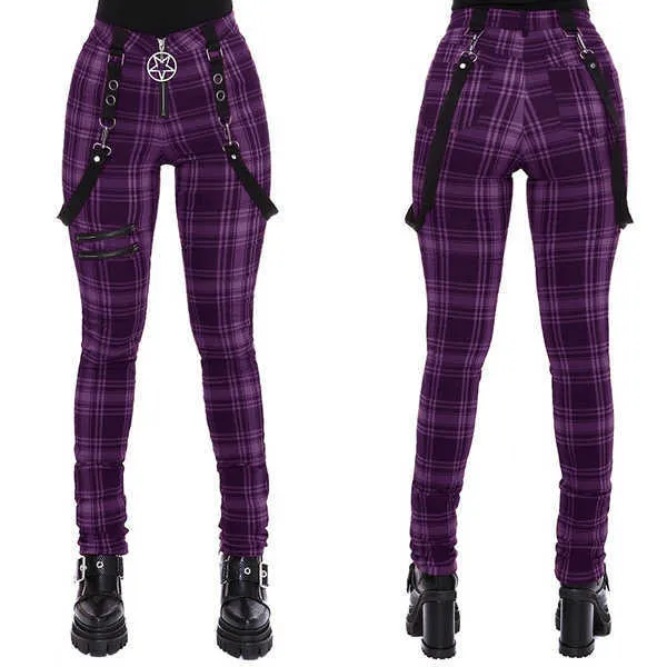 Plaidbyxor Kvinnor Hög midja Y2K Punk Pant Sommarfjäder StreetWear Woman Fashion Slin Fit Patchwork Zipper Gothic 210925