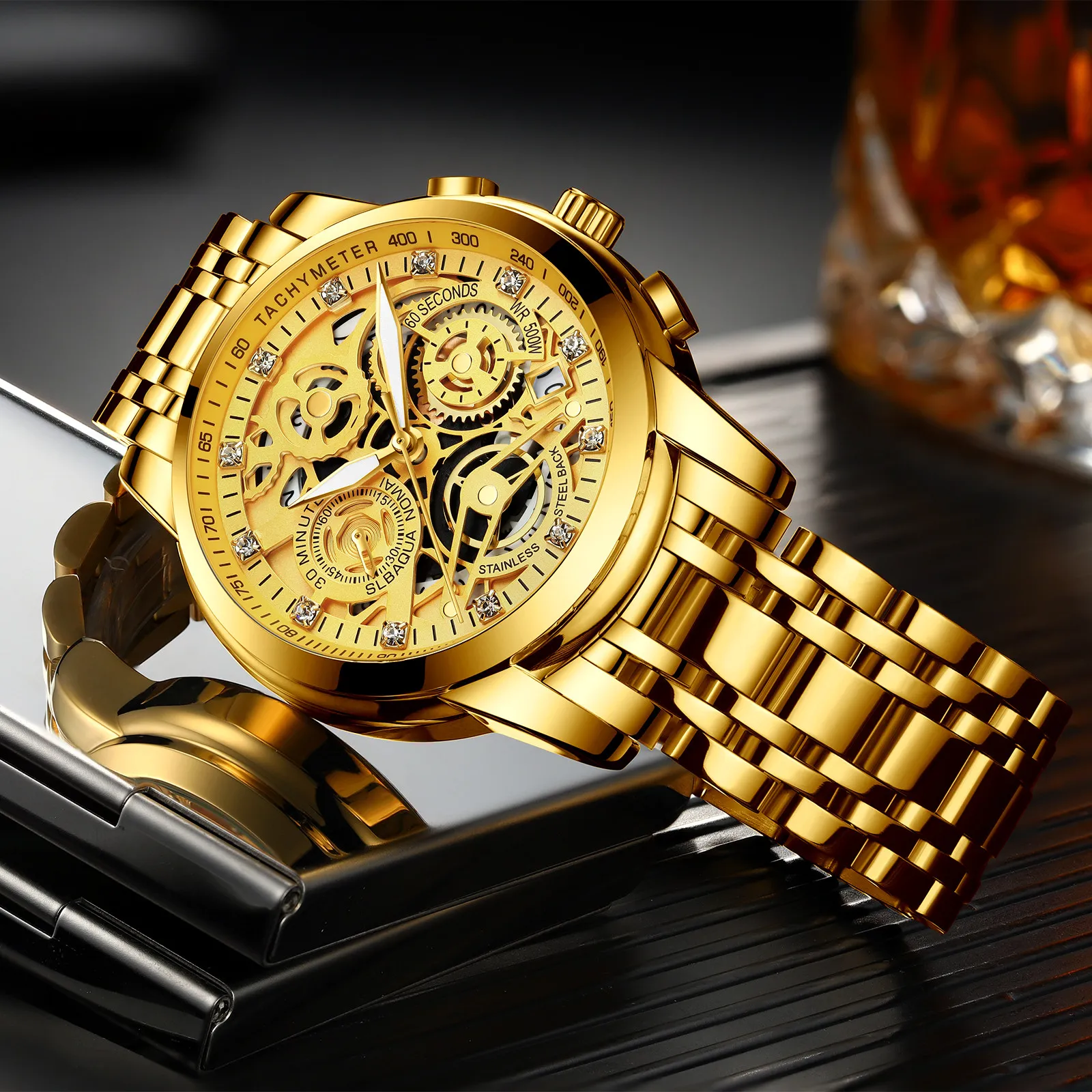 NEKTOM hommes montres de luxe haut de gamme montre en or en acier inoxydable grand homme montre-bracelet jaune Quartz montres de sport pour homme 2103102973