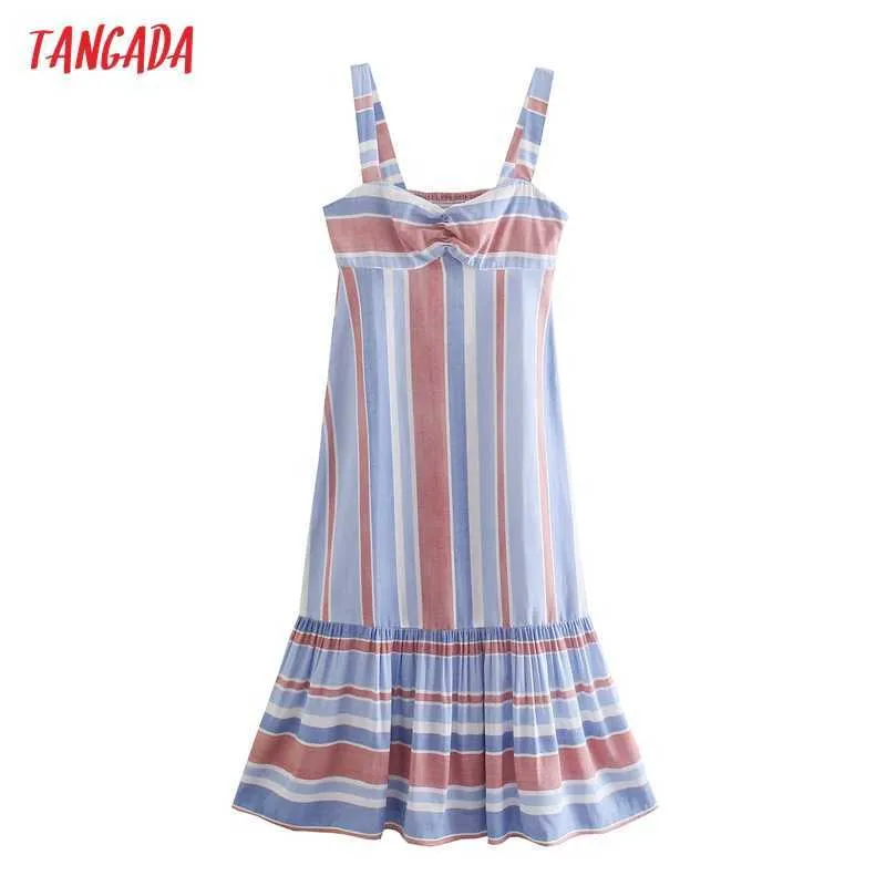 Tangada, Vestido de verano con estampado de rayas coloridas para mujer, vestido informal sin mangas a la moda para mujer, Vestido 2W167 210609