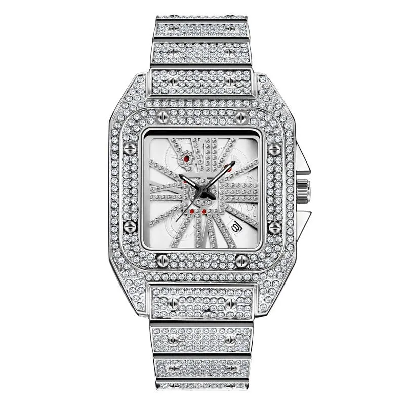 Horloges Hip Hop Cool heren Horloges Luxe Diamond Quartz Horloge Kalender Vierkante Iced Out Reloj Hombre Drop241V