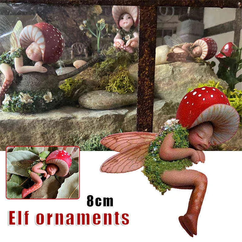 Mini statue de fée de champignon endormi peint à la main résine artisanat ornement pour la maison jardin bureau décoration artisanat enfant petits cadeaux 28479119