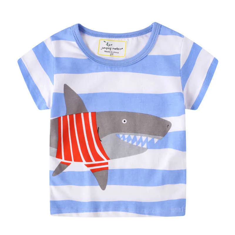 Jumping Meters Animals Baby Tees for Boys Girls Summer T shirts Cotton Children Clothing Stripe Sharks Tops 210529