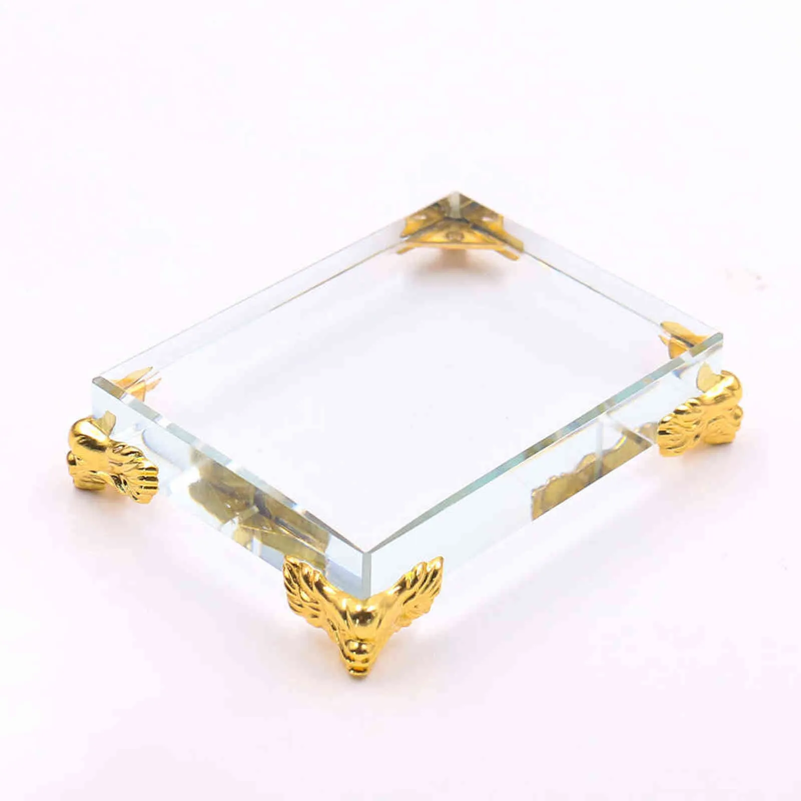 Rectangle Crystal Glass Cube Base Decorations Craft Feng Shui Home Decoration Accessories Modern Display Stand Holder Gifts 211101