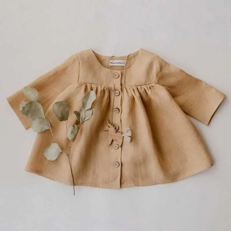 Spring Kids Girls 2-pcs Sets Linen Rayon Long Shirts + Shorts Bodysuit Children Jumpsuit Casual Clothes E0734 210610