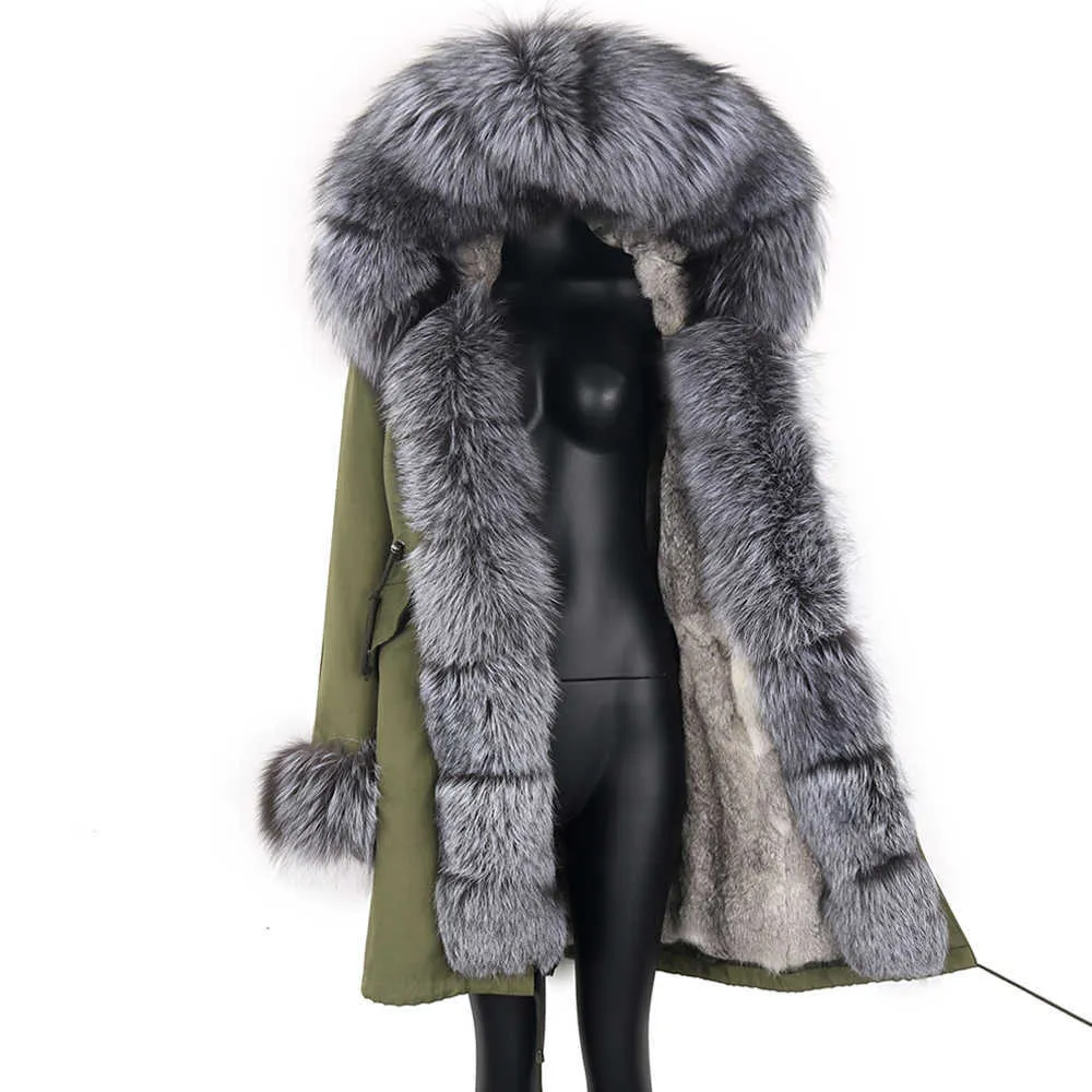 Real Fur Coat Natural Real Fur Collar Warm Big Fur Outerwear Detachable Female Long Parka Women Fashion Winter Jacket 211019