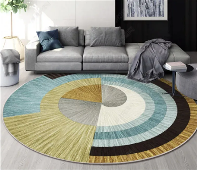 Alfombras redondas geométricas nórdicas para sala de estar alfombra decoración de gran tamaño Oficina Hotel alfombra para el hogar INS alfombra Popular para el suelo del dormitorio 210317