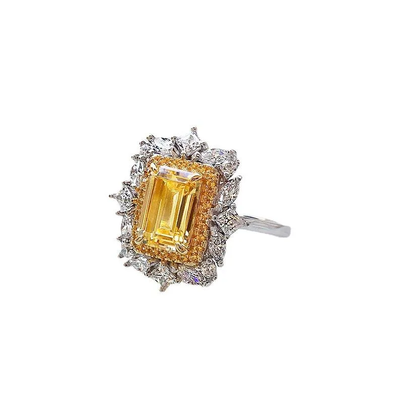 Anéis de cluster 100% 925 esterlina 6 9mm prata esmeralda corte citrino criado pedra preciosa para mulheres casamento bandas anel de noivado2948