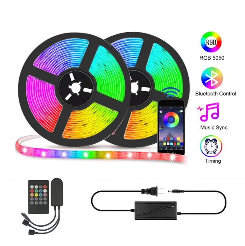 LED Strip Light 10M RGB LED LED NEON 12V الديكور المقاوم للماء لغرفة نوم الجدار AMBIANT TV TVERTOOTH CONTROLLER EU PLUCT213F