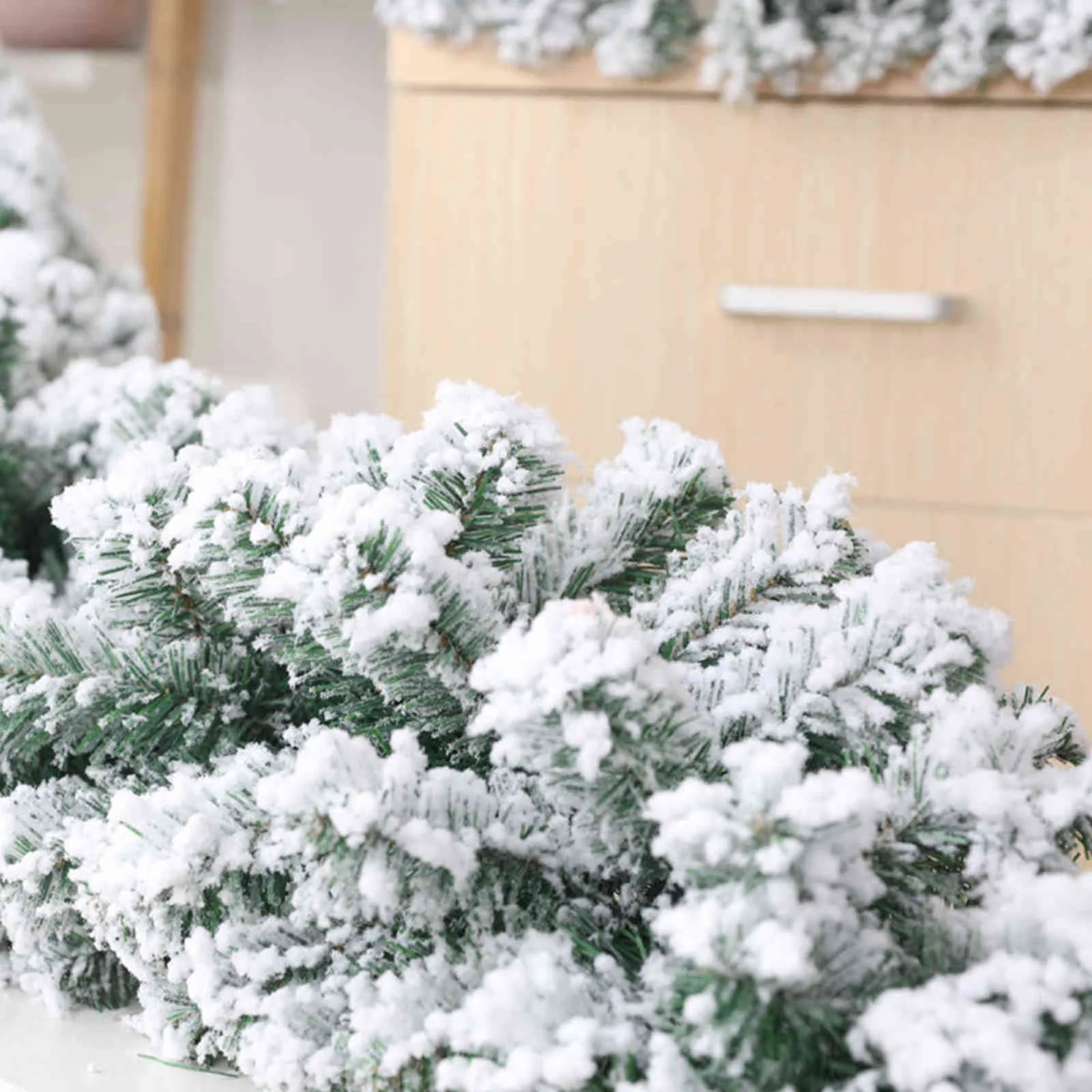 2.7M Ghirlanda di aghi di pino Decorazioni natalizie Bar Top Ghirlanda di nastri Punta di neve Verde Ornamenti l'albero di Natale Forniture feste di Natale 211104