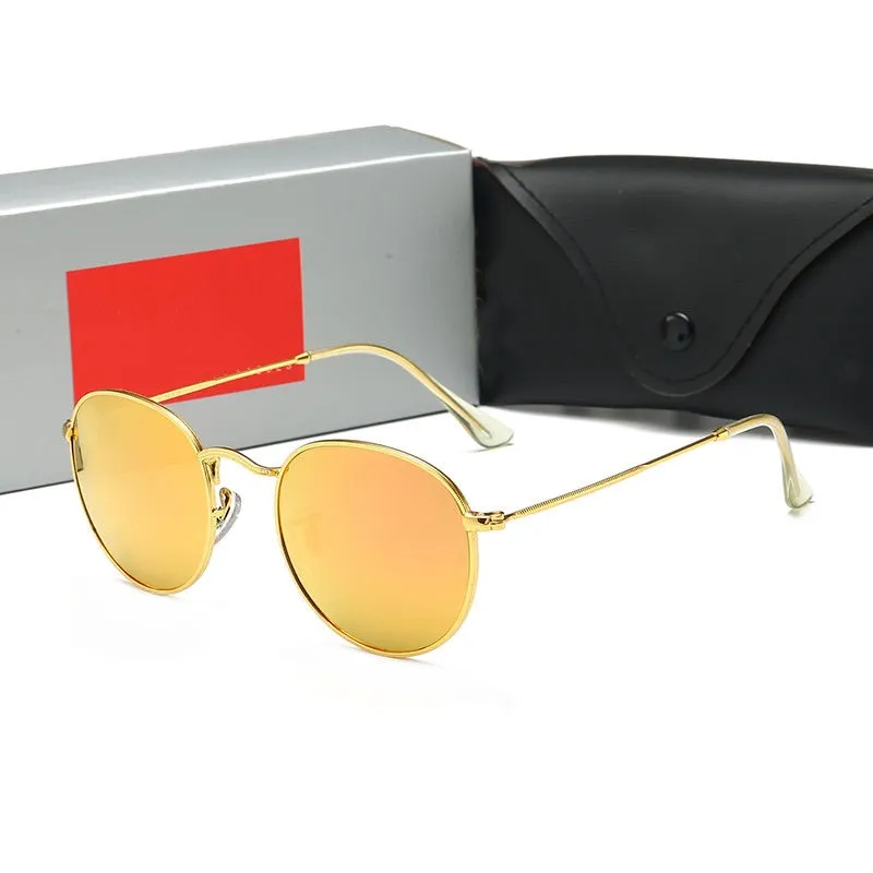 Gafas de sol redondas clásicas Diseño de marca UV400 Gafas Marco de metal dorado Gafas de sol Hombres Mujeres Espejo Gafas de sol Polaroid Glass Lens292i