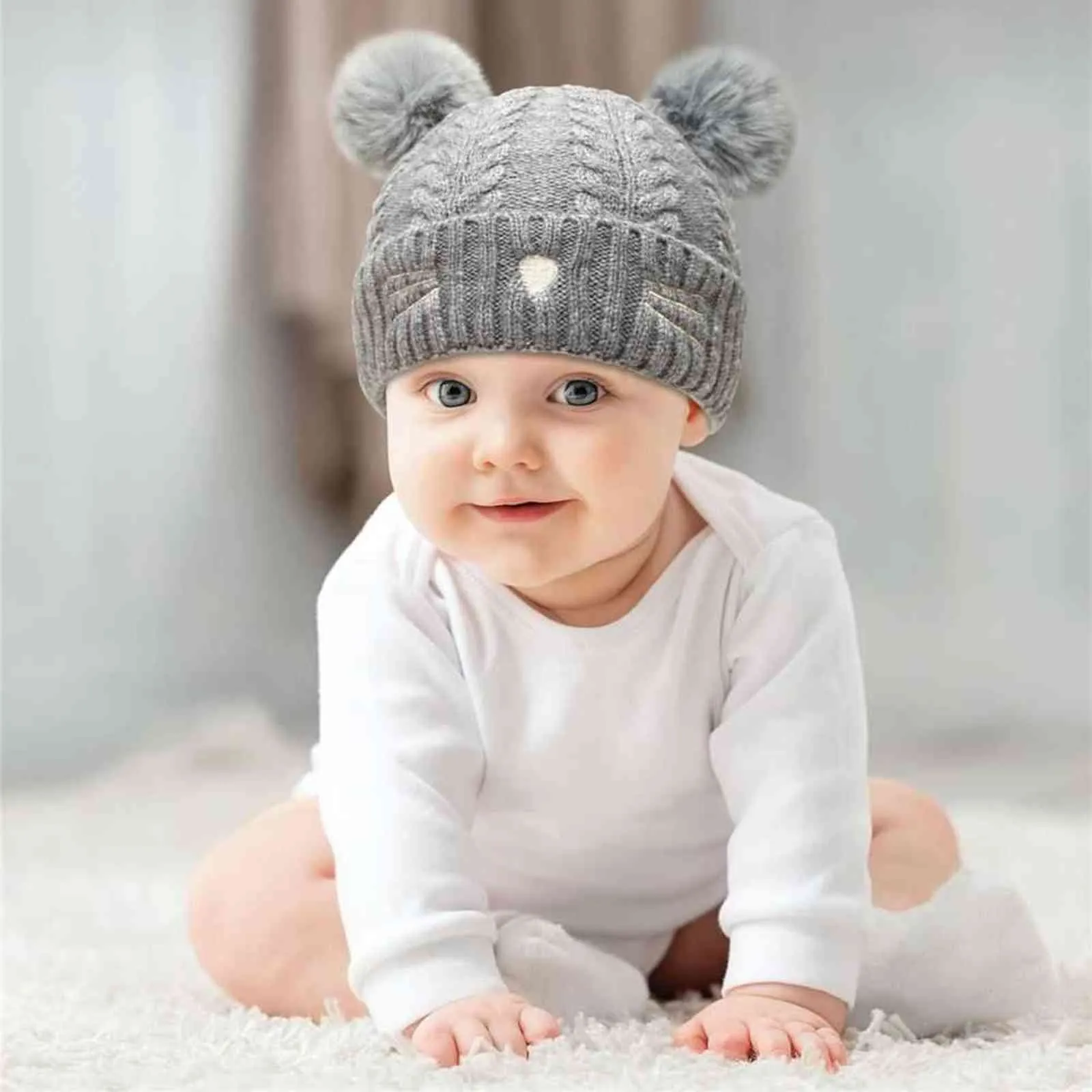 Ragazzi Ragazze Cappelli in maglia di lana bambino Berretto a maglia caldo Cappello invernale da bambino Pom Beanie Cappello da sci Y21111