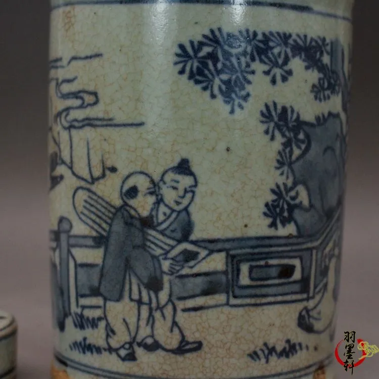 Antik samling Late Qing Dynasty Civil Kiln Republic of China Blue and White Cover Pot Tea Pot Antique Ceramics Antik Old1415990