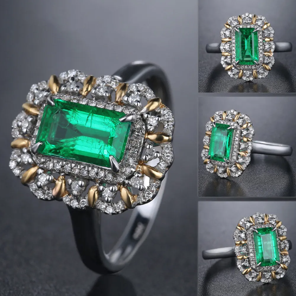 Pietre preziose smeraldo verde quadrato anelli di diamanti le donne oro bianco 18 carati argento colore argent bague gioielli di lusso bijoux regali