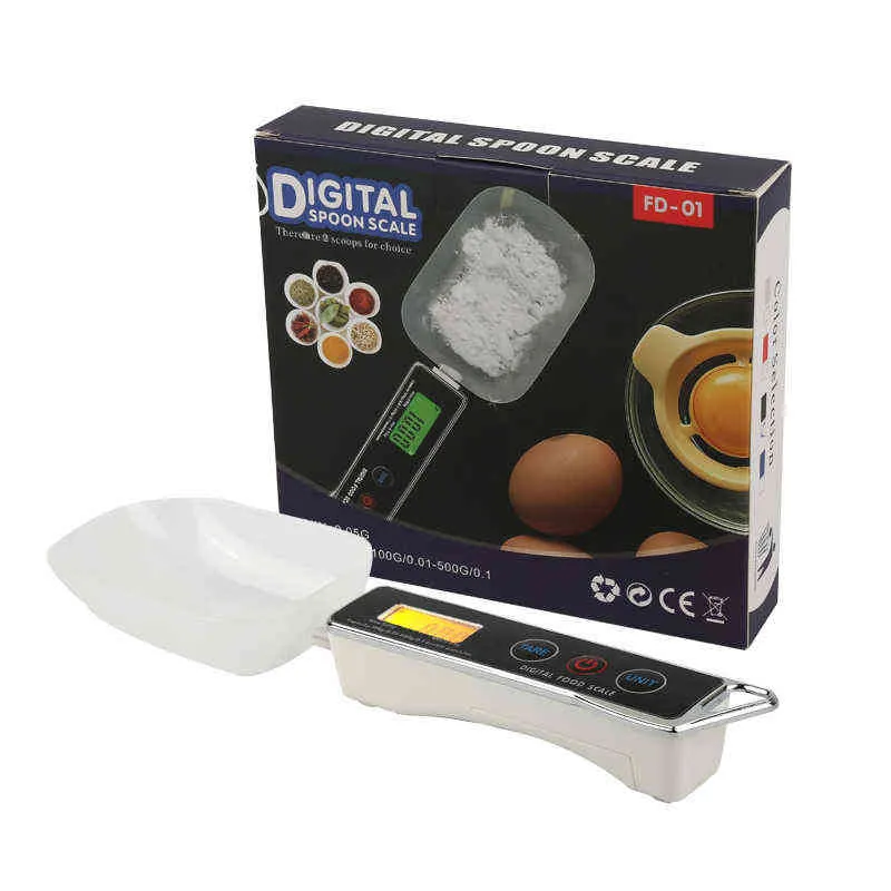 500g/0.01g Cucchiaio elettronico da pesatura Display LCD Cucchiai dosatori digitali con due cucchiai di dimensioni Bilance da cucina Strumenti di cottura 211221