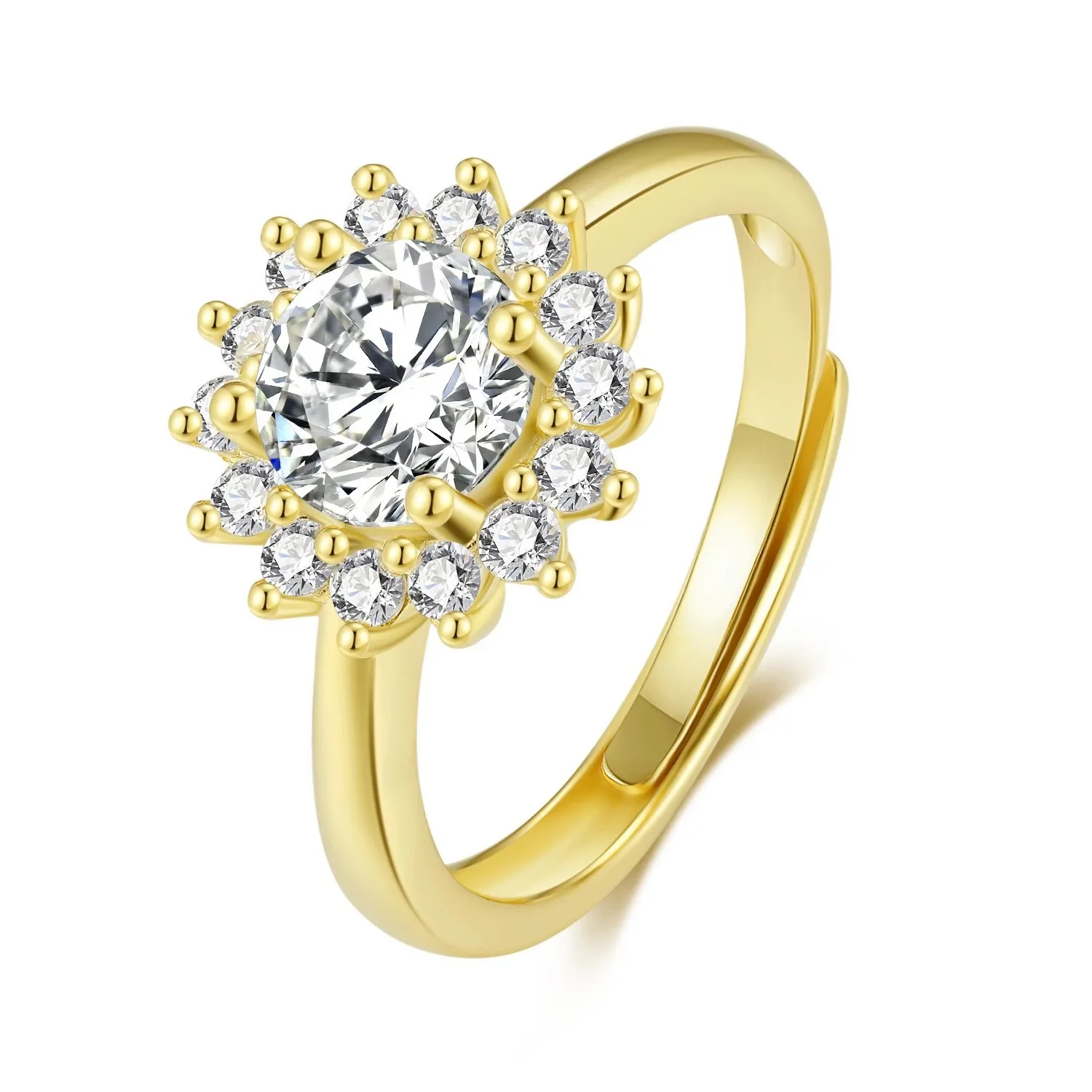 2021 novo s925 prata banhado a ouro platina moissanita booming girassol anel de diamante feminino casamento casamento jóias