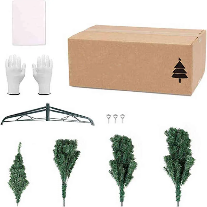 Artificial Green Christmas Tree 210cm with 800 Pine Branches Flame-retardant PVC Material Fir Tree Metal Christmas Tree Tripod 211104