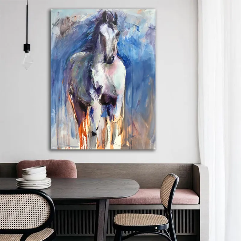 Moderne abstrait Animal affiche impression Vintage blanc cheval mur Art photo sur toile pour salon décor à la maison peinture sans cadre