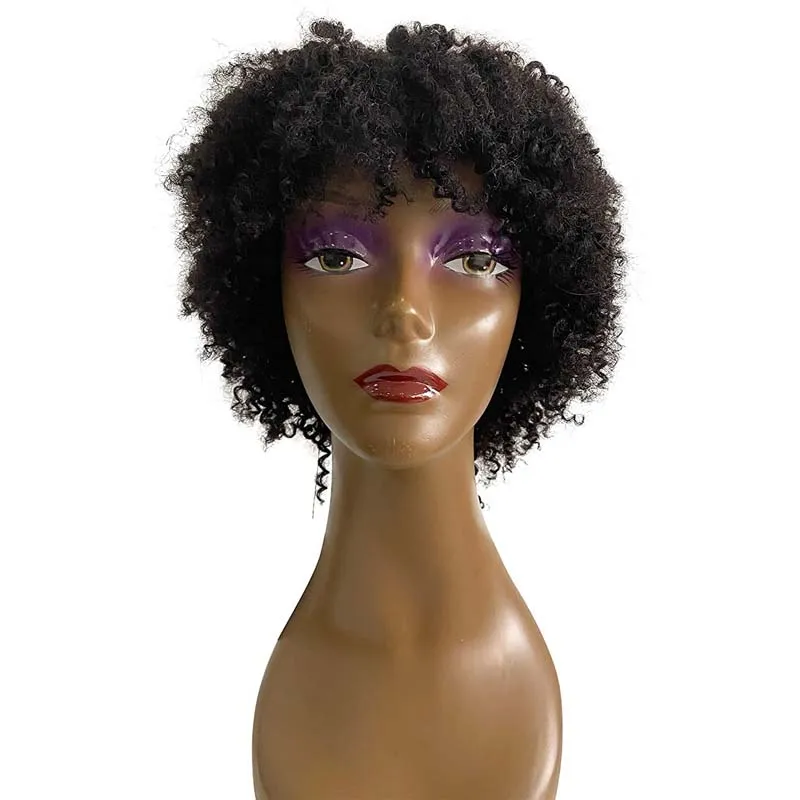 Синтетические натуральные бразильские переплетения натуральные вьющиеся вьющиеся короткие парики для чернокожих женщин вьющиеся парики с Bangsfactory Direct