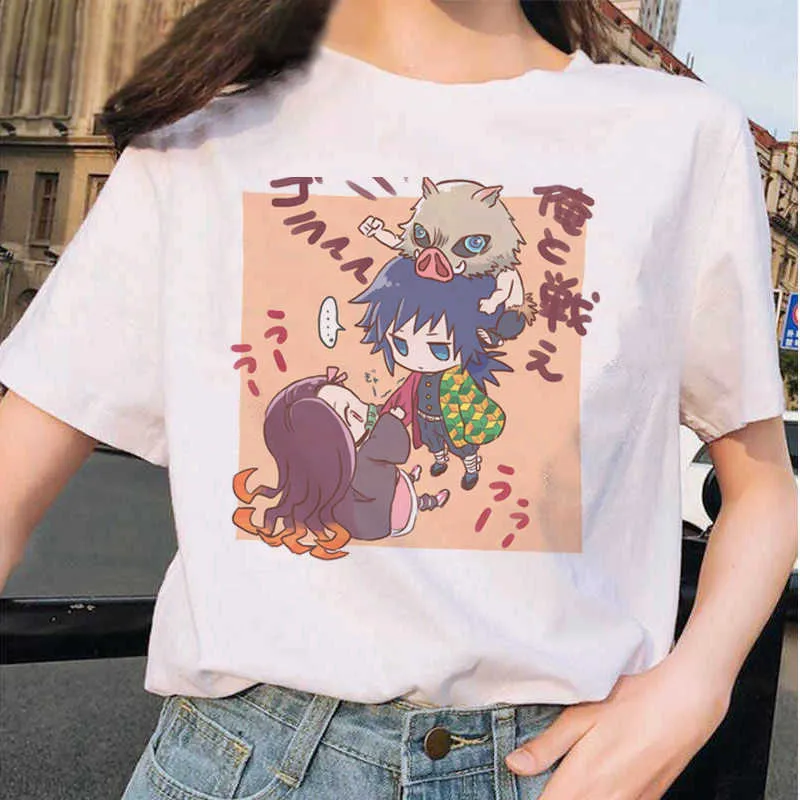 Demon Slayer Camiseta Mulheres Gráfico Streetwear Camisetas Kimetsu Não Yaiba Roupas Japonês Feminino Anime T-shirt Top Tees X0527
