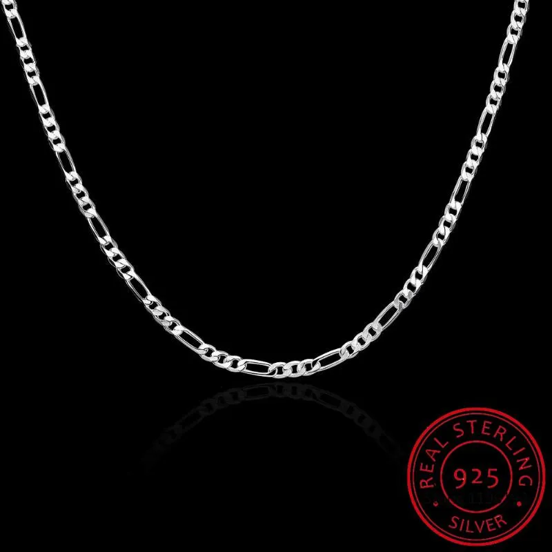 8 storlekar tillgängliga riktiga 925 Sterling Silver 4mm Figaro Chain Necklace Womens Mens Kids 40 45 50 60 75cm smycken Kolye krage339b