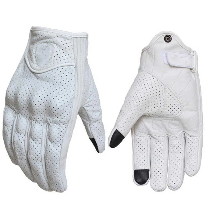 Nouveau rétro en cuir véritable moto gants homme femmes écran tactile chèvre course gants d'équitation MX ATV course Guant Motocross H1022