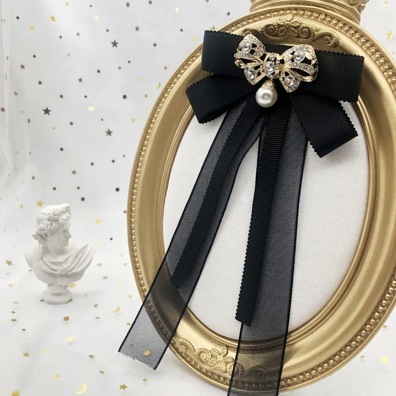 Handmad Tecido Pearl Bow Broche Cristal Bowknot Lapela Pino Camisa Laço Cravat Collar Decoração Jóias Para Mulheres Acessórios