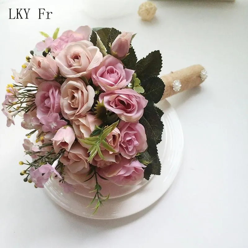 Wedding Flowers LKY Fr Bouquet Marriage Accessories Small Bridal Bouquets Silk Roses For Bridesmaids Decoration251W