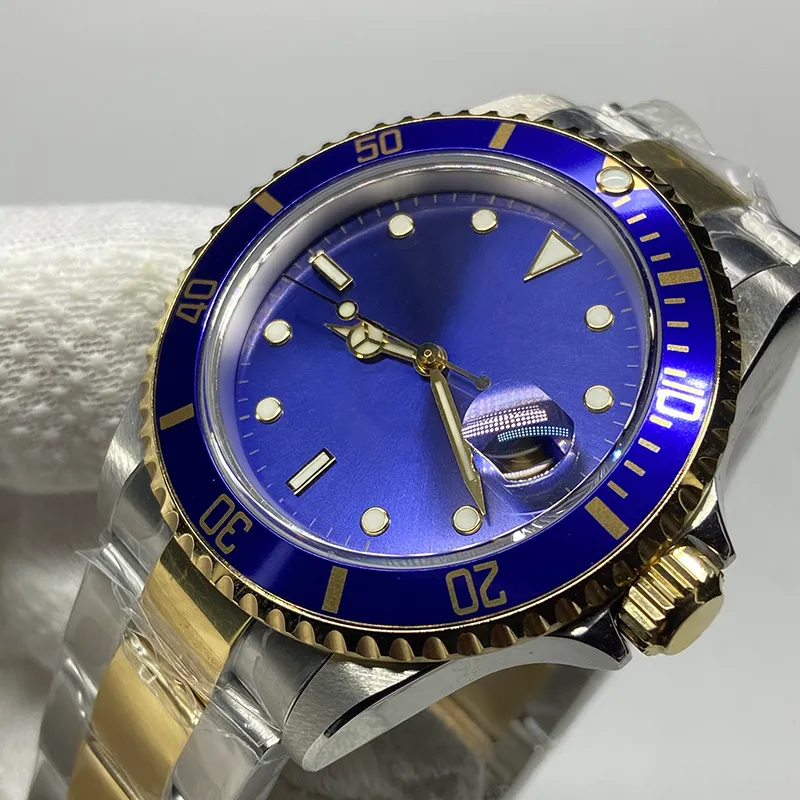 Vintage Luxury Watch BP Fabrikası Mavi Çerçevesi Yarım Altın Mavi Dial Swiss 3135 Hareket 40mm Erkekler Otomatik İzleme243b