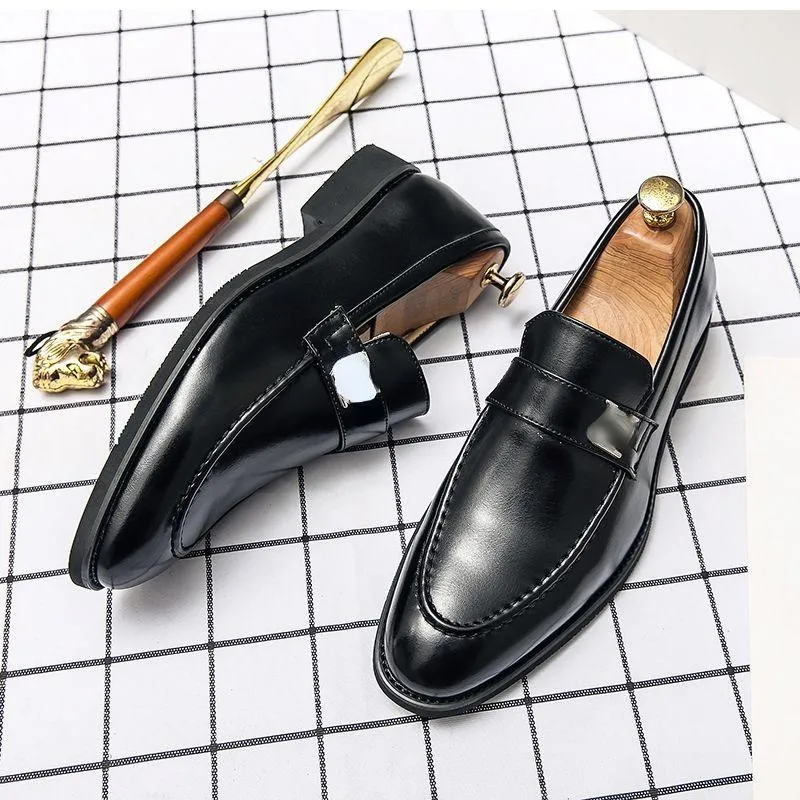 Весна-осень Slip on Simplicity Round Toe PU Leather Men Shoes 2021 New Casual Business Shoe Dress Классические удобные мокасины Office DH570-1