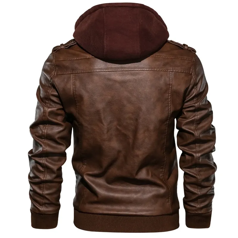 Herbst Winter Herren Leder Motorrad Jacke PU Leder mit Kapuze warmer Baseballjacke Euro Größe 4xl