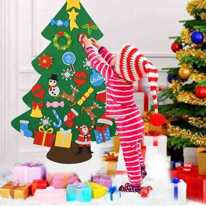 DIY sentiu decorações de parede de árvore de Natal conjunto com luzes led enfeites de festas de festa para berçário crianças de crianças decoração de casa 211104