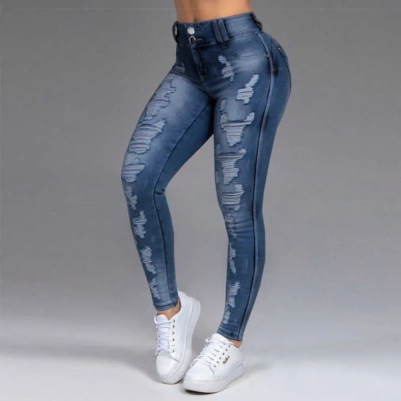 Kvinnors jeans 5xl 6xl stretch rippad skinny svart denim jean sexig mamma kvinnlig stor storlek kvinna elastisk kontor mode trendig 210629