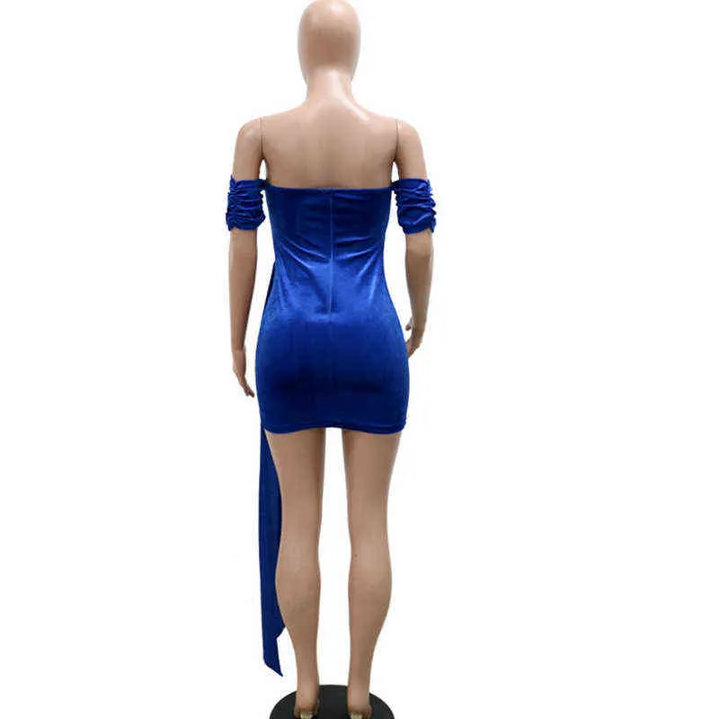 Bonnie Forest Elegante Royal Blue Malha de Veludo Corset Long Strap Mini Dress Dress Womens Ruched Veludo Vestidos Chirstmas Outifts Y220214