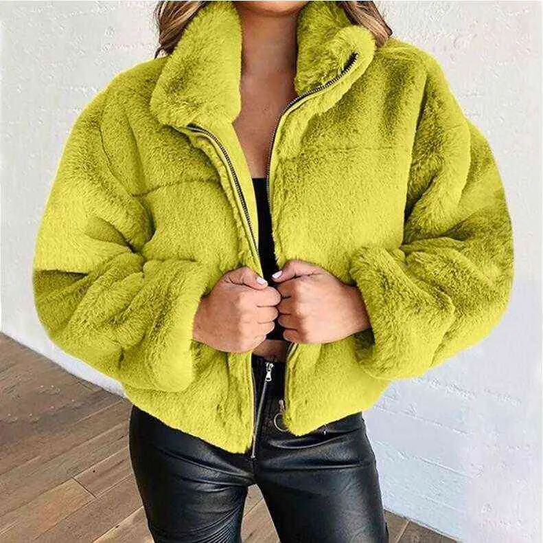 Felpa con cappuccio da donna invernale Giacche in pile a maniche lunghe calde Crop Top Zip Up Punk Outwear Cappotti con tasche Cappotto corto di grandi dimensioni 211110