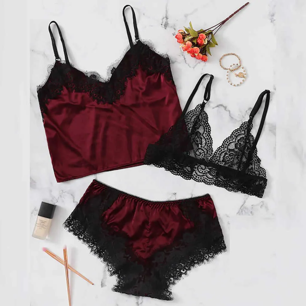 Lace Satin Cami With Solid Shorts Women Pijamas Sexy Sleepwear Set Eyelash Spring Summer Ladies Short Set Nightwear Q0706