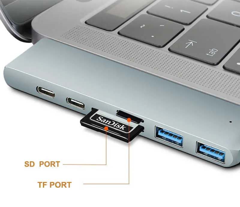 6ポート6 in 1タイプC USBハブフォーマックブックAir Mac Book Pro with SD/TD/PD/2 USB 3.0