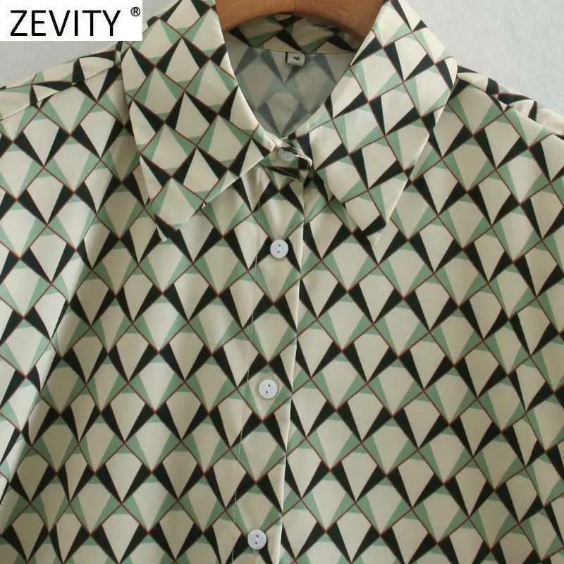 Zevity Women Fashion Geometric Print Casual Blouse Office Lady Långärmad Företagskjorta Chic Femme Blusas Tops LS7386 210603