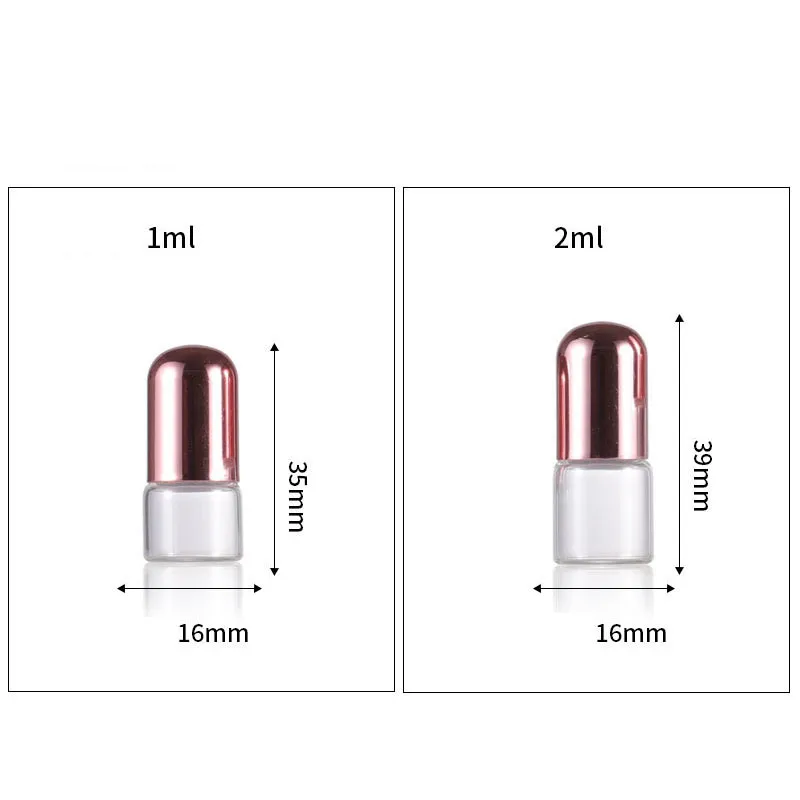 1 ml 2 ml 3 ml 5 ml rouleau de parfum sur bouteille en verre bouchon en or Rose clair avec flacons d'huile essentielle à rouleau en métal