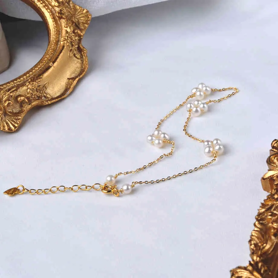 Tobillera ajustable de perlas naturales de agua dulce XF800, estilo Retro creativo hecho a mano, inyección de oro de 14K para mujer, joyería fina J1007