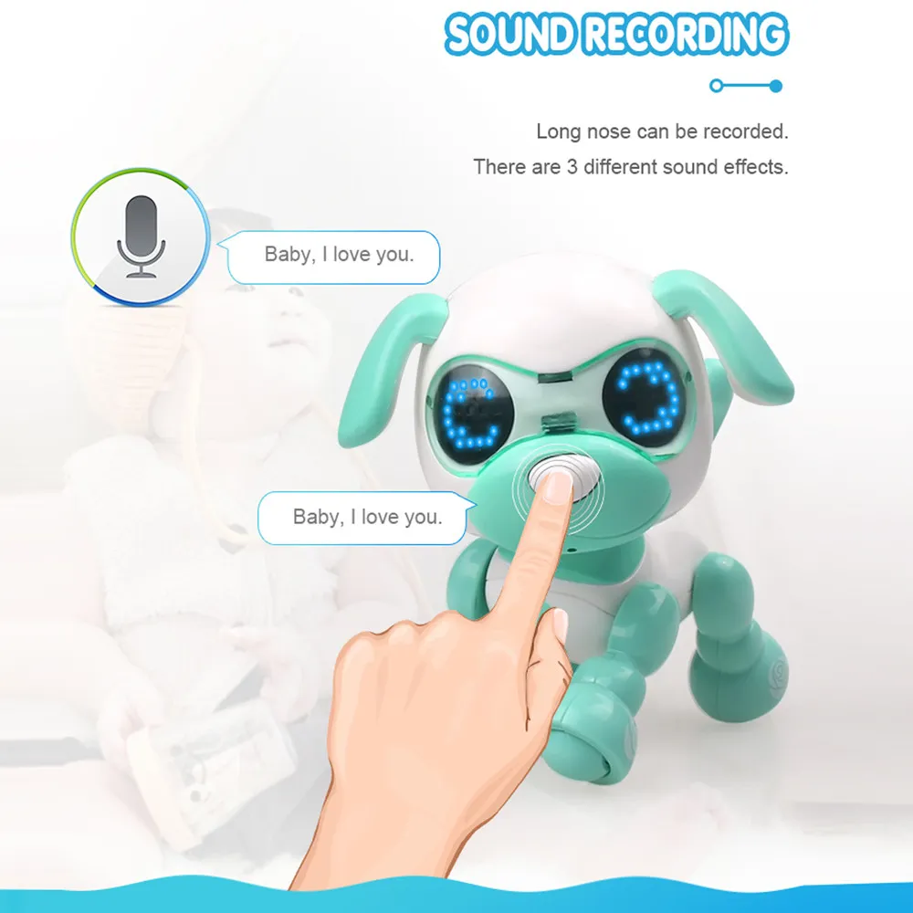 Cane robotico LED elettrico Registrazione audio Canta Sonno Simpatico animale Giocattoli bambini Regalo bambini