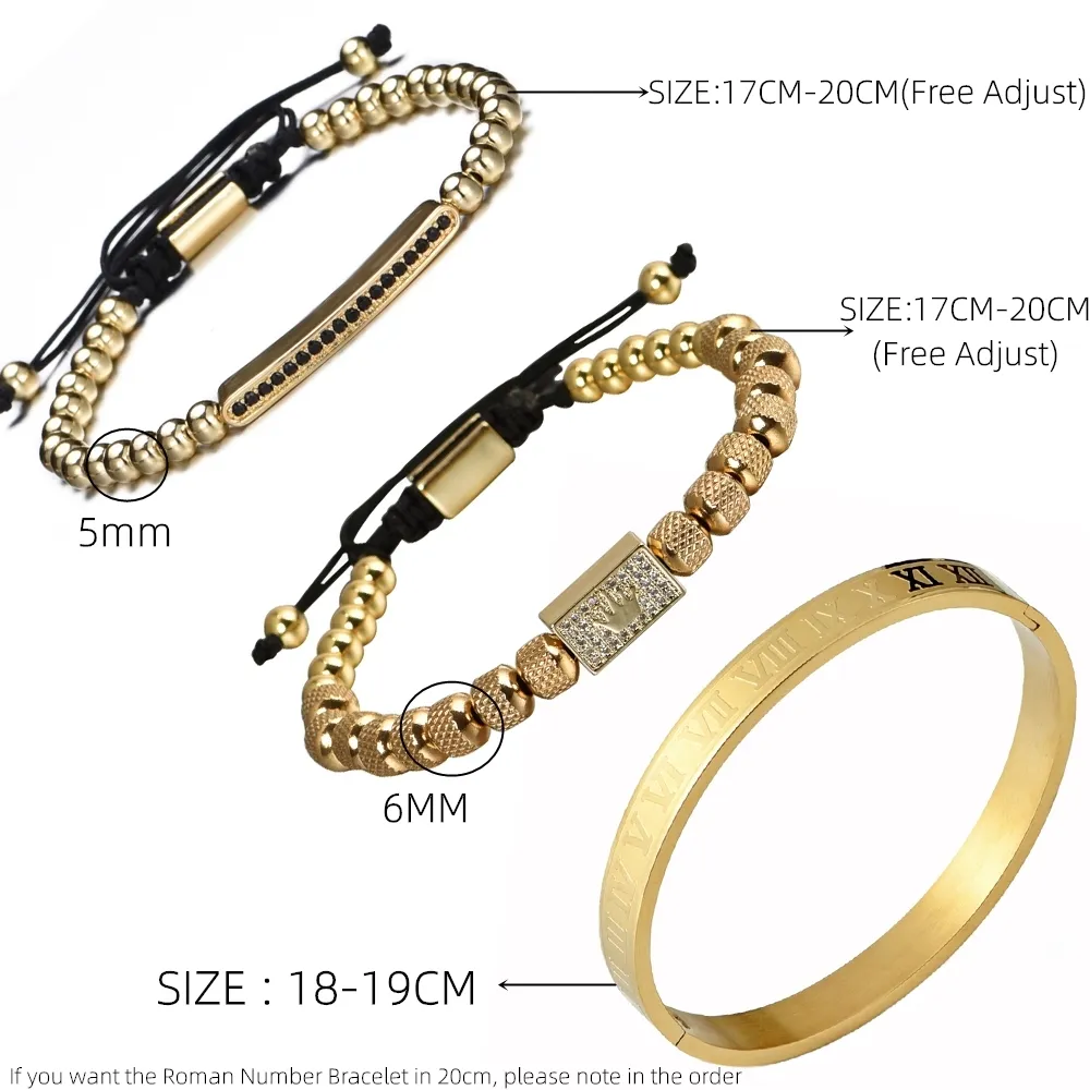 3st Set Gold Royal King Crown Men Armband Roman siffra armband unikt design flätad justerbar armband pulseira2542
