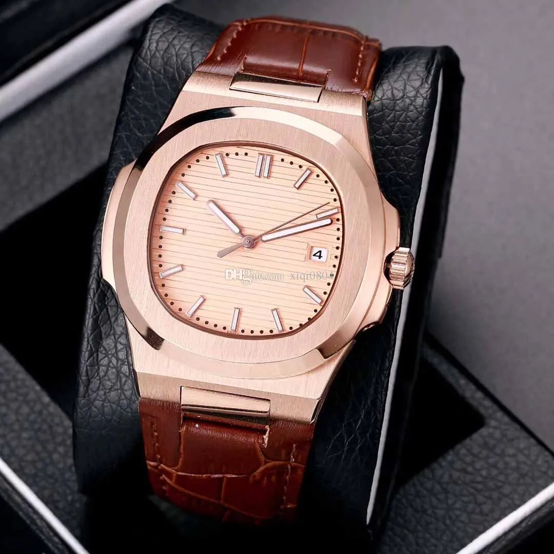 Orologio sportivo da uomo Chiusura a farfalla Cinturini in pelle Cassa in acciaio inossidabile Vetro zaffiro 2813 Movimento automatico Oro rosa244d