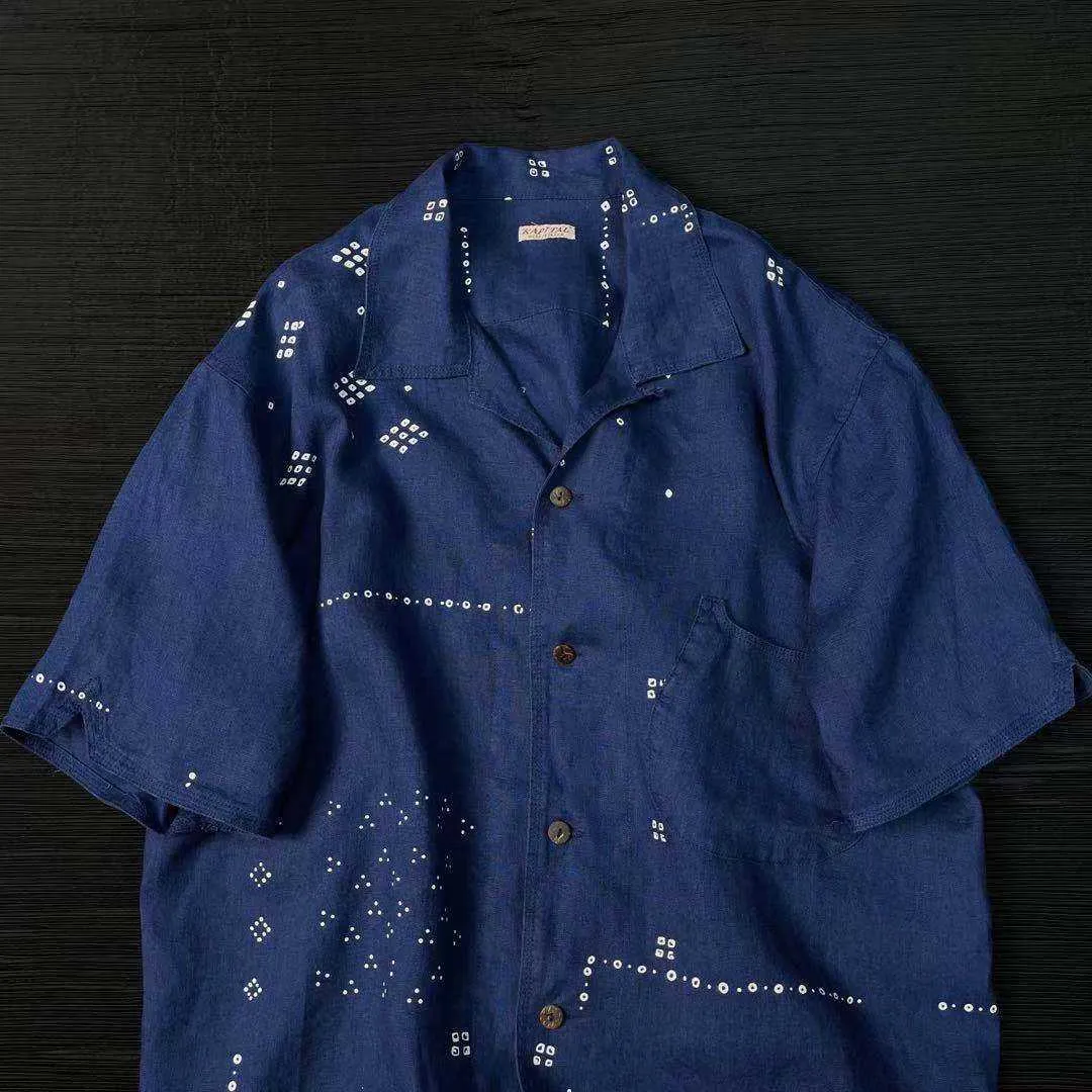 Chemises décontractées pour hommes Kapital new Hirata Hehong chemise à manches courtes en coton denim teint en bleu
