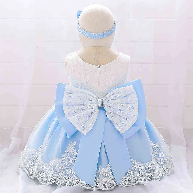 Baby Girl Big Bow Lace Tulle Christening Princess Toddler Birthday Party Ball Gown Dress Newborn Children Baptism 1 Year G1129