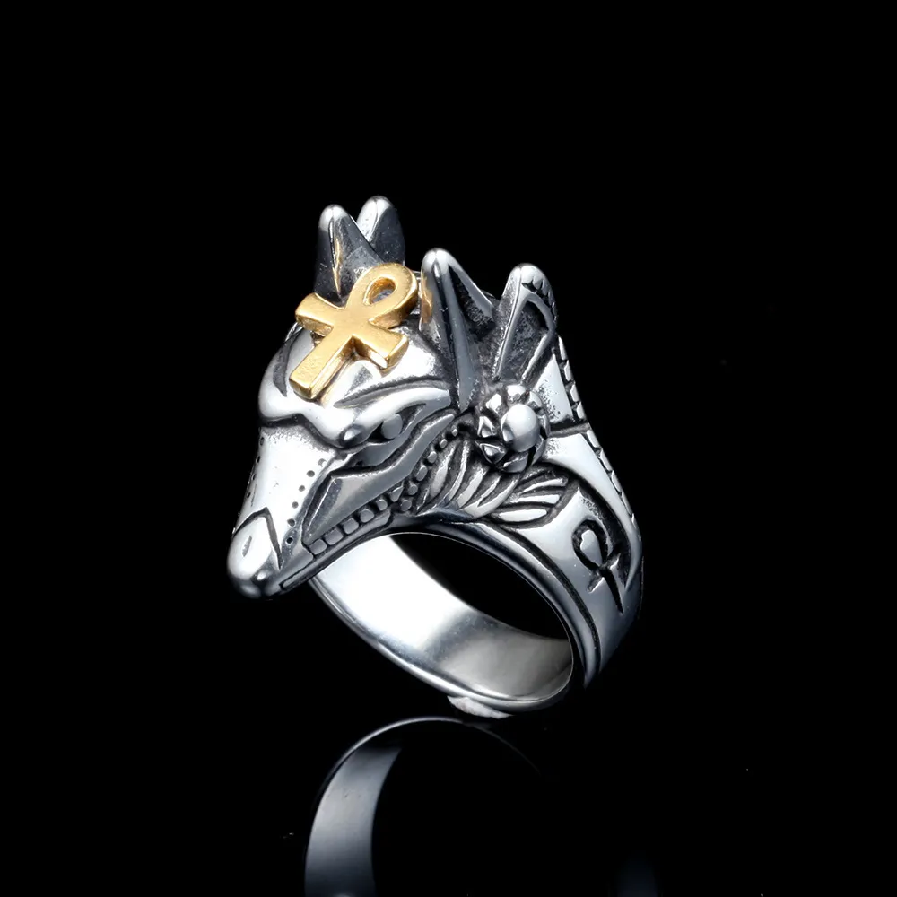 Bague délicate, agressive et créative, Anubis, croix égyptienne, en acier titane, pour hommes, Punk3102197